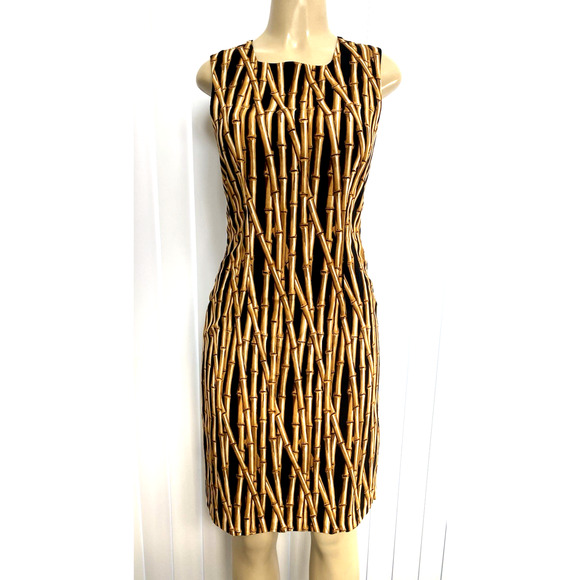 Vintage Nicole Miller Dress Silk Bamboo Print Sleeveless Square Neck She… - Picture 2 of 7
